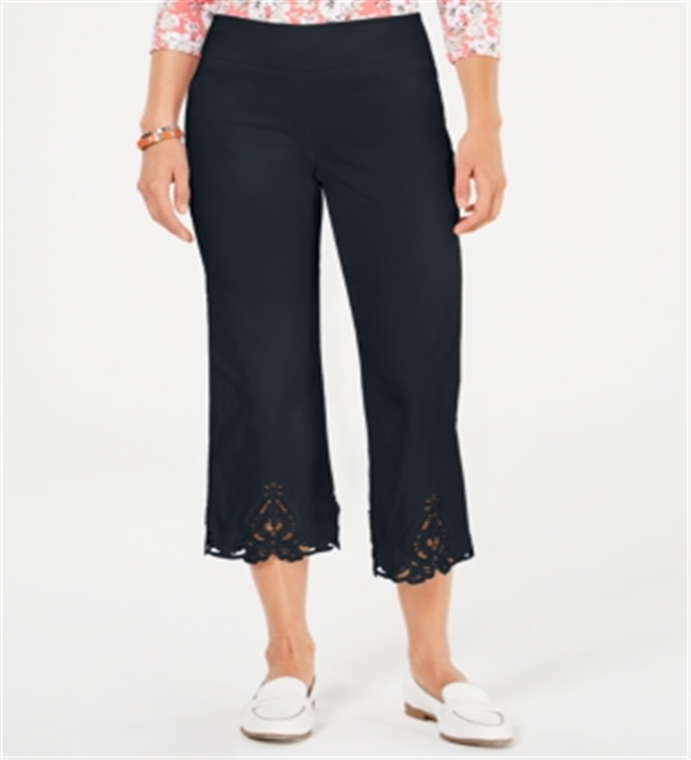 Charter Club Women's Crochet Hem Wide Leg Pants Navy- Size 12