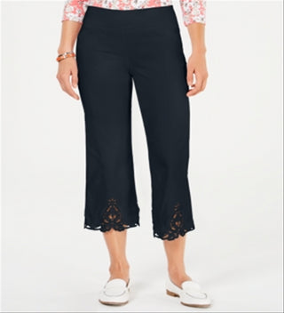 Charter Club Women's Crochet Hem Wide Leg Pants Navy- Size 12