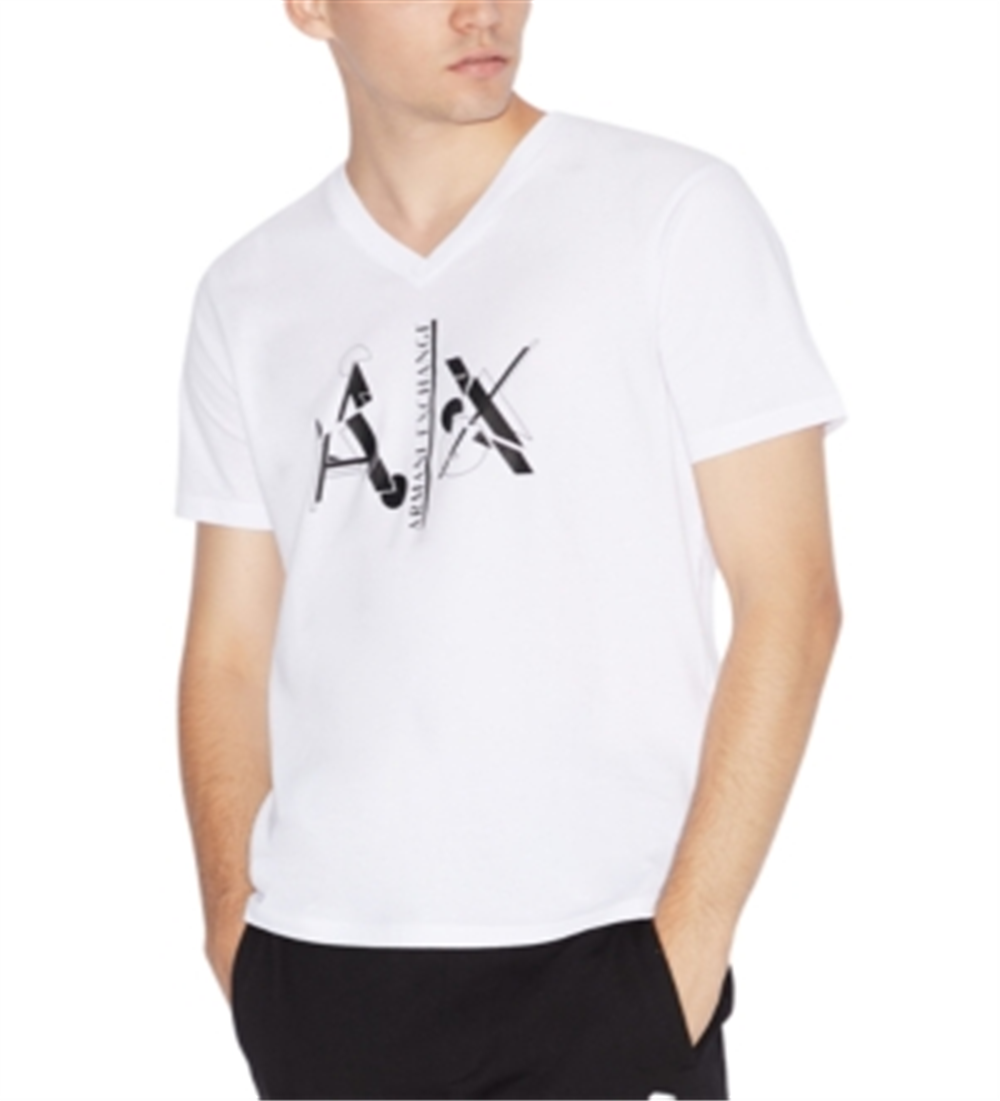 AX Armani Exchange Men's V Neck Logo T-Shirt White Size S