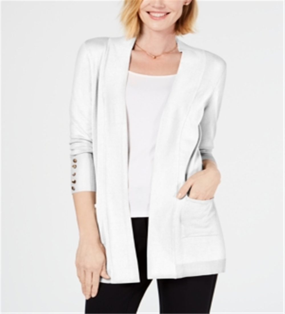 JM Collection Women's Open Front Cardigan White Size Petite S