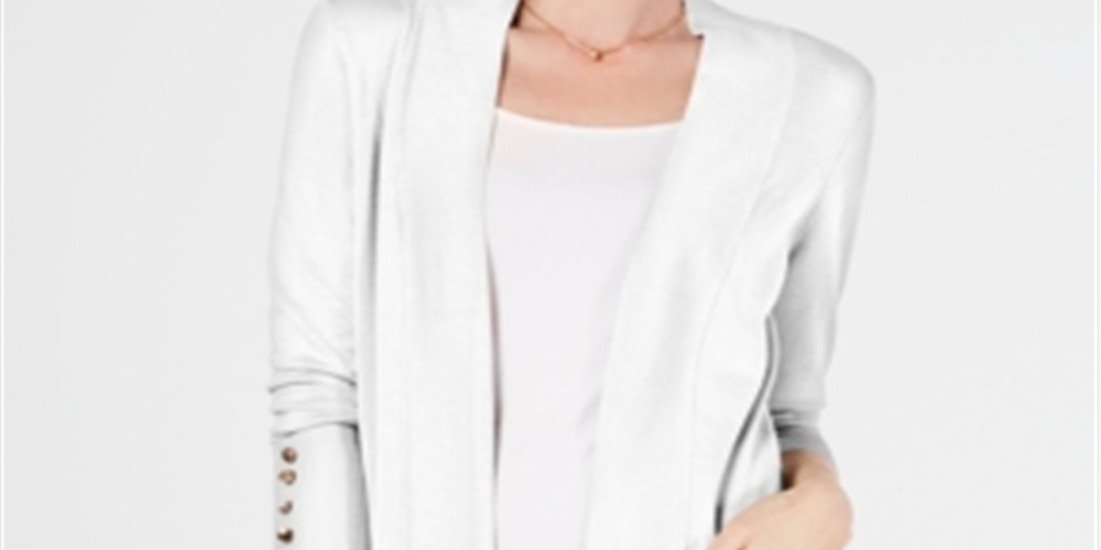 JM Collection Women's Open Front Cardigan White Size Petite S