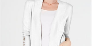 JM Collection Women's Open Front Cardigan White Size Petite S