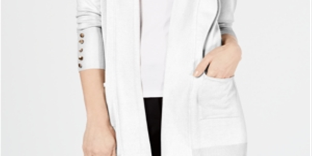 JM Collection Women's Open Front Cardigan White Size Petite S