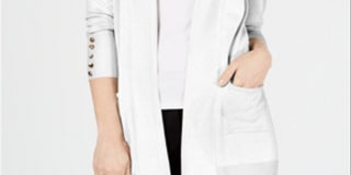 JM Collection Women's Open Front Cardigan White Size Petite S