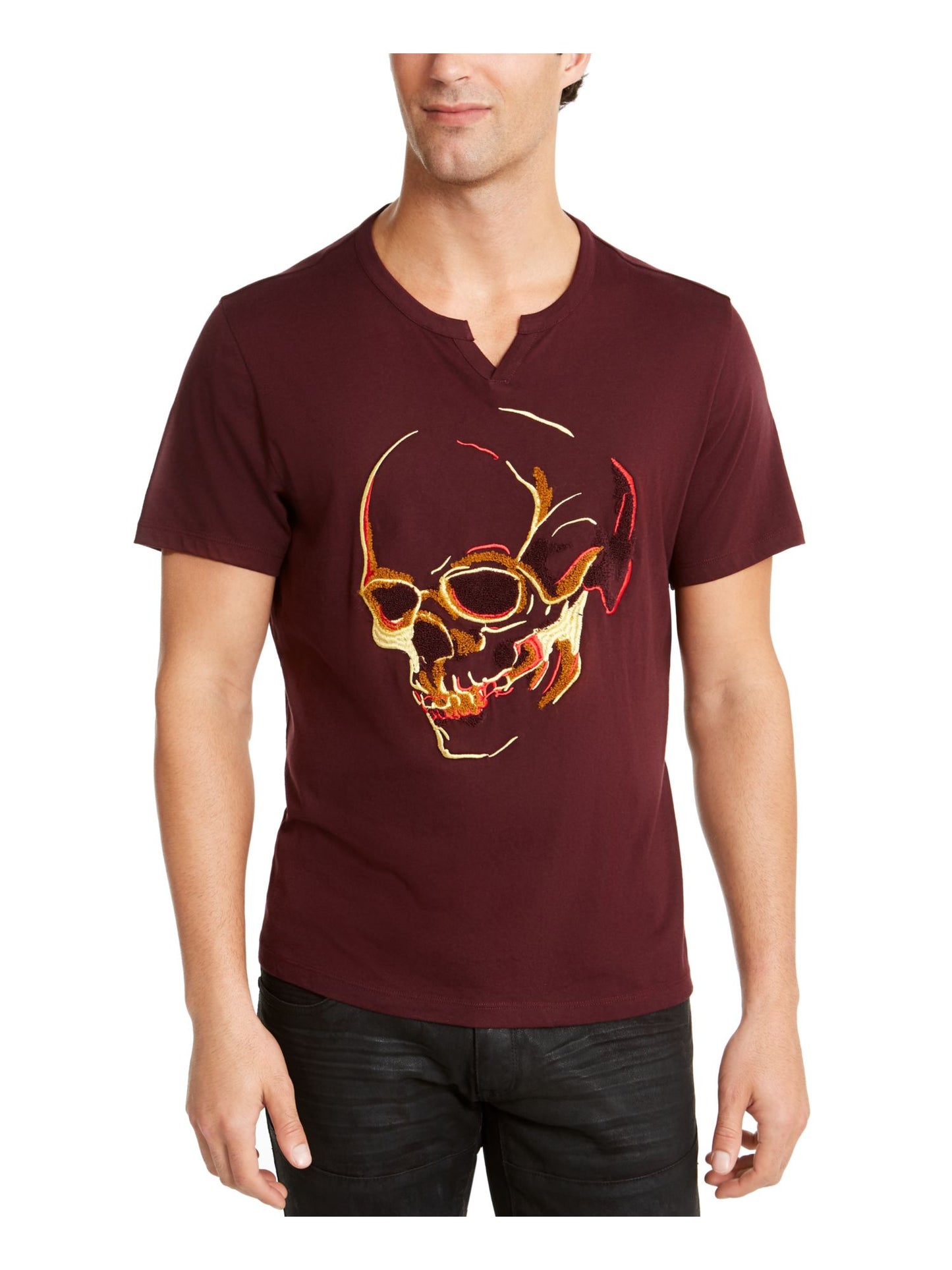 INC International Concepts Men's Cotton Embroidered Graphic T-Shirt Wine Size S