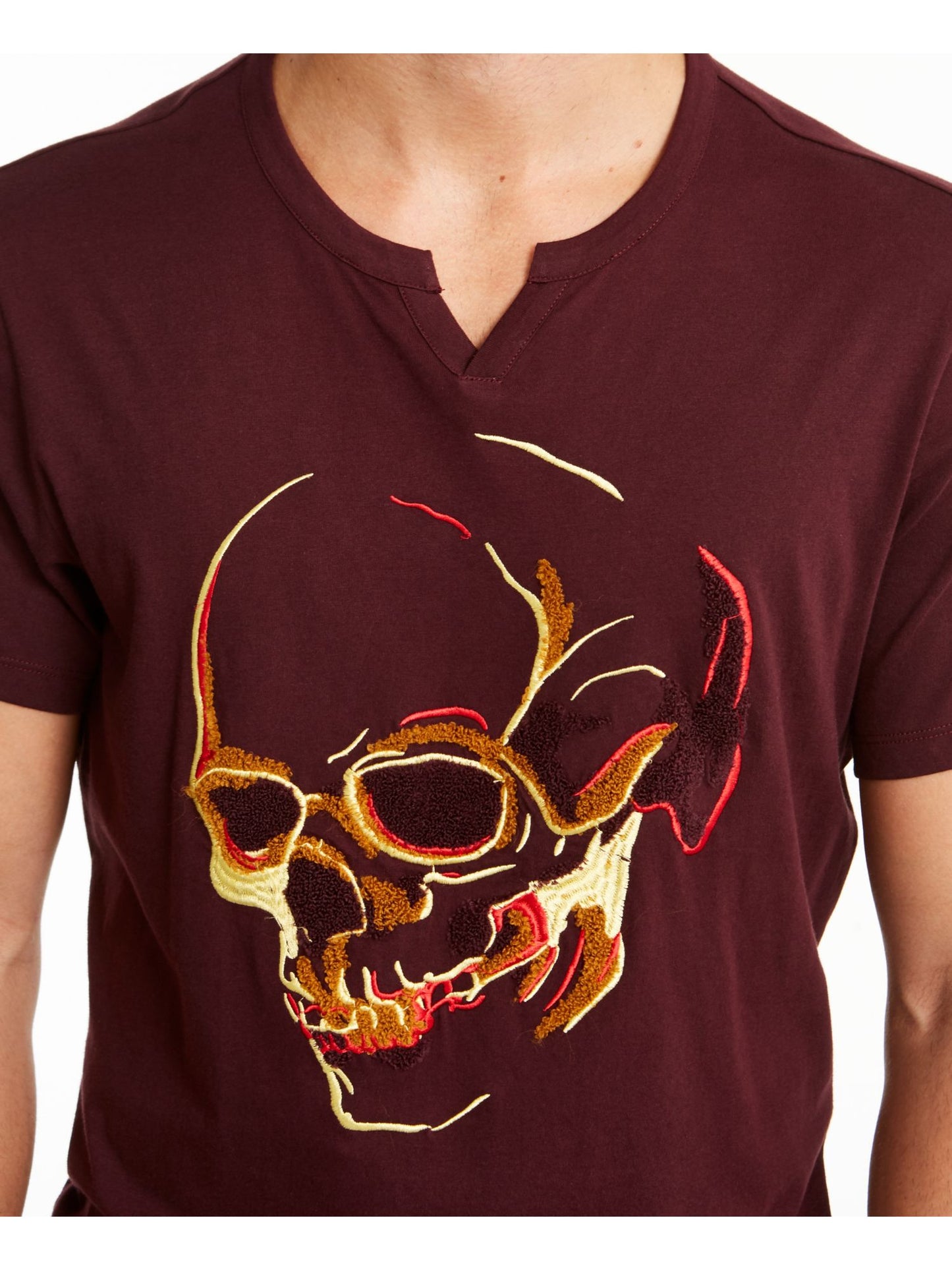 INC International Concepts Men's Cotton Embroidered Graphic T-Shirt Wine Size S