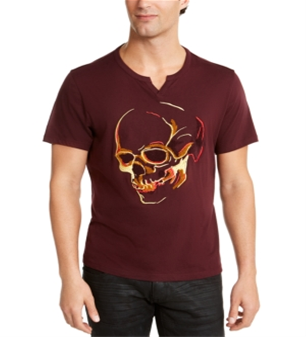 INC International Concepts Men's Cotton Embroidered Graphic T-Shirt Wine Size S