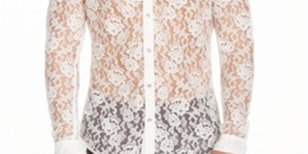 INC International Concepts Men's Ricardo Lace Shirt White Size L