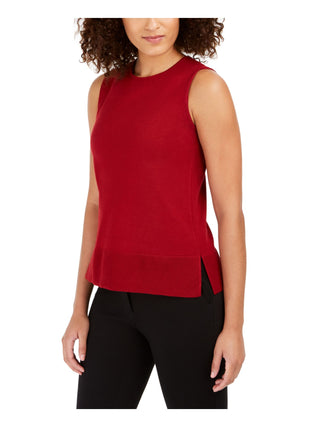 Anne Klein Women's Slitted Sleeveless Crew Neck Top Red Size Medium
