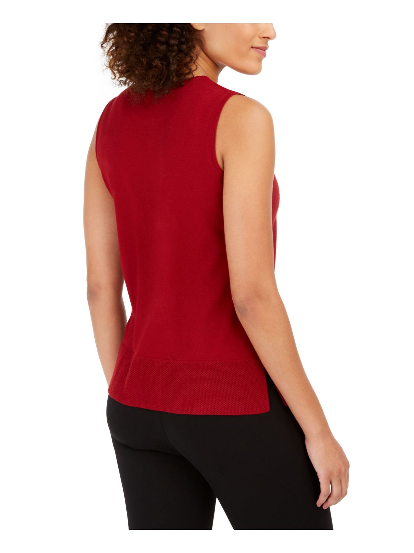 Anne Klein Women's Slitted Sleeveless Crew Neck Top Red Size Medium
