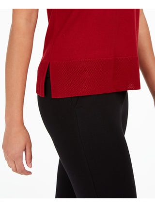 Anne Klein Women's Slitted Sleeveless Crew Neck Top Red Size Medium