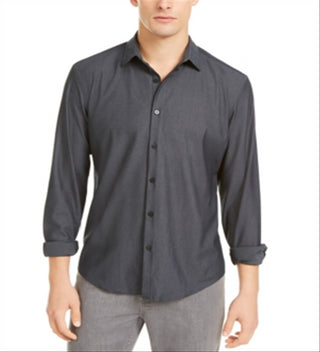 Alfani Men's Button Down Classic Fit Solid Knit Shirt Gray Size XX-Large