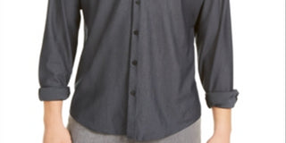 Alfani Men's Button Down Classic Fit Solid Knit Shirt Gray Size XX-Large