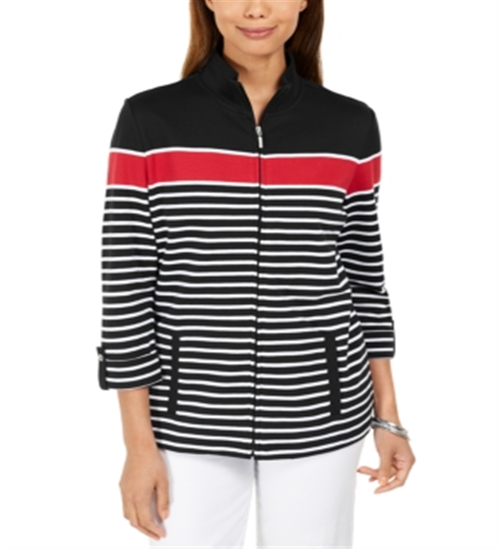 Karen Scott Women's Printed Mock Neck Jacket Black Size XS