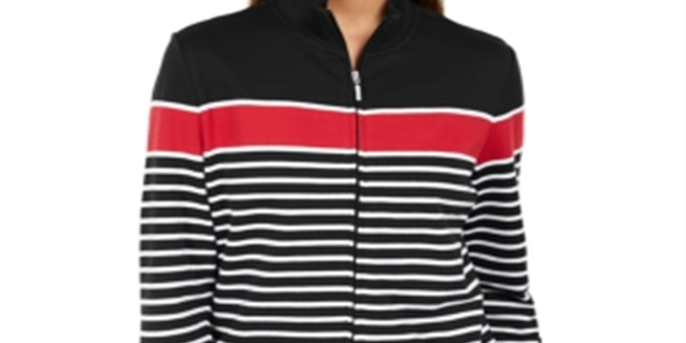 Karen Scott Women's Printed Mock Neck Jacket Black Size XS