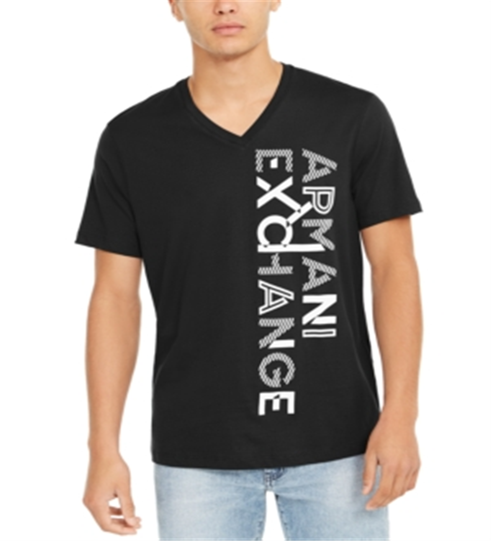 AX Armani Exchange Men's V Neck Logo T-Shirt Black Size S