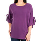 NY Collection Women's Round Hem Tie Sleeve Sweater Purple Size M