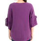NY Collection Women's Round Hem Tie Sleeve Sweater Purple Size M
