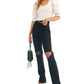 Free People Women's Frayed Straight Leg Jeans Black Size 29