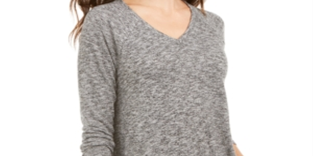 Style & Co Women's Marled Knit V Neck Top Black Size -XL
