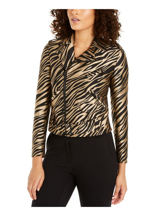 Anne Klein Women's Printed Jacquard Moto Jacket Brown Size 8