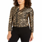 Anne Klein Women's Printed Jacquard Moto Jacket Brown Size 8