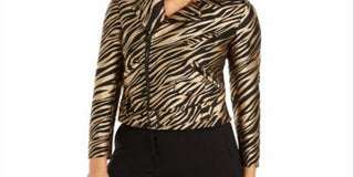 Anne Klein Women's Printed Jacquard Moto Jacket Brown Size 8