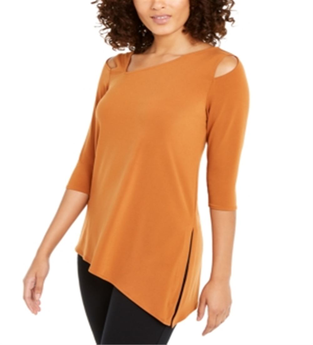 Alfani Women's Asymmetrical Cut Out Top Brown Size Petite S