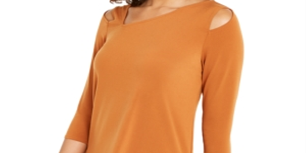 Alfani Women's Asymmetrical Cut Out Top Brown Size Petite S