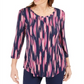 JM Collection Women's Printed 3/4 Sleeve T-Shirt Blue Size XS