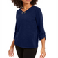 NY Collection Women's 3/4 Sleeve Textu To Blue Size Petite XL