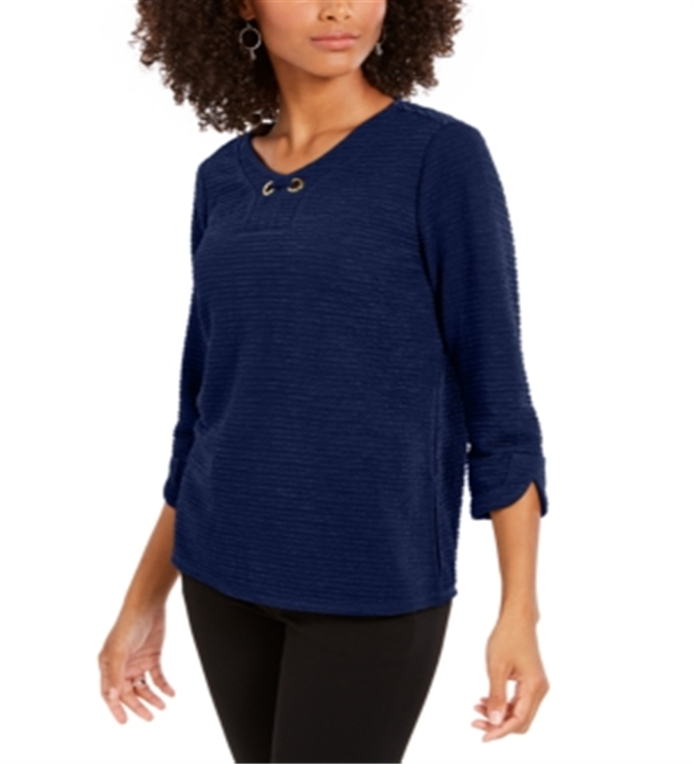 NY Collection Women's 3/4 Sleeve Textu To Blue Size Petite XL