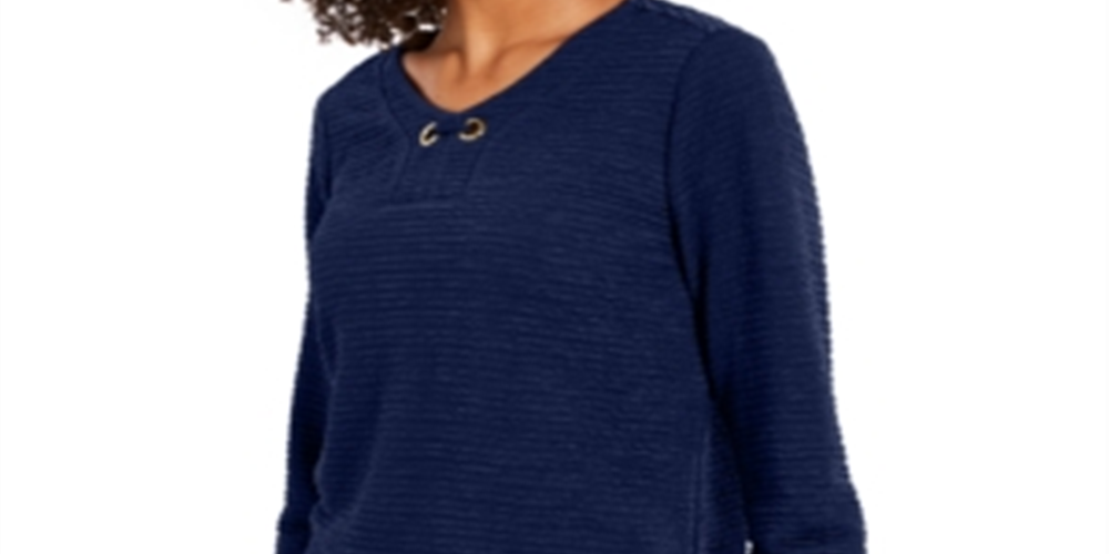NY Collection Women's 3/4 Sleeve Textu To Blue Size Petite XL