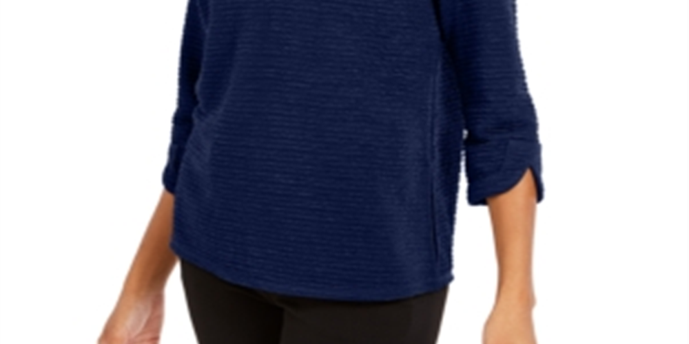 NY Collection Women's 3/4 Sleeve Textu To Blue Size Petite XL