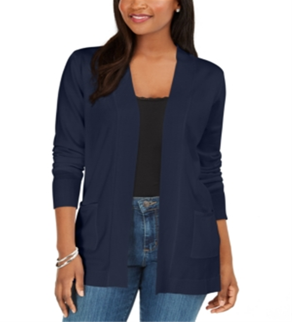 Karen Scott Women's Open Front Pocket Cardigan Blue Size S/M