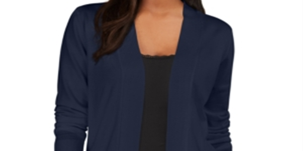 Karen Scott Women's Open Front Pocket Cardigan Blue Size S/M