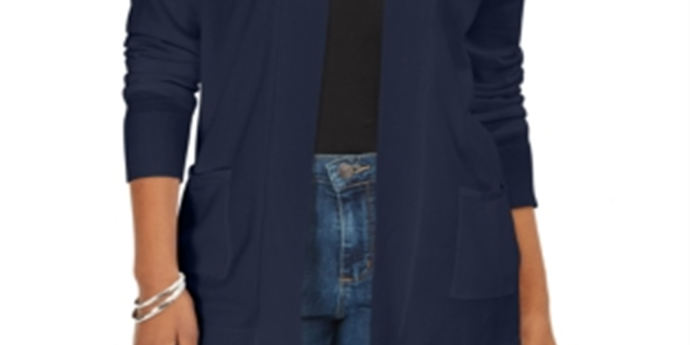 Karen Scott Women's Open Front Pocket Cardigan Blue Size S/M