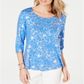 JM Collection Women's Printed 3/4 Sleeve Top Blue Size Petite M
