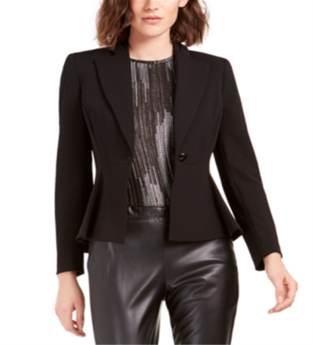 Bar III Women's Crepe Peplum Blazer Black Size 0