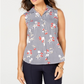 Charter Club Women's Sleeveless Floral Gingham Blouse White Size 6