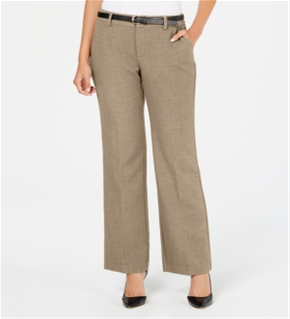 Charter Club Women's Belted Tummy Control Trousers Brown Size 18