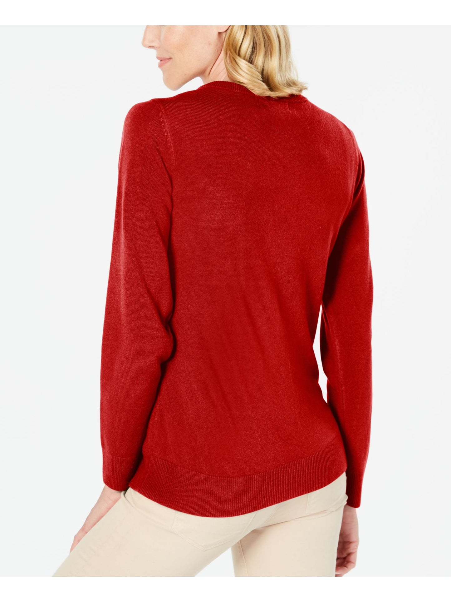 Karen Scott Women's Button Shoulder Sweater Red Size Petite L