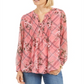 Charter Club Women's Printed Split Neck Top Pink Size Small