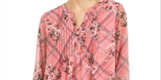 Charter Club Women's Printed Split Neck Top Pink Size Small