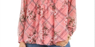 Charter Club Women's Printed Split Neck Top Pink Size Small
