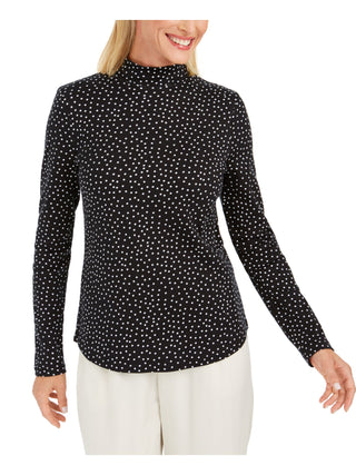 Charter Club Women's Polka Dot Long Sleeve Turtle Neck T-Shirt Top Black Size Large