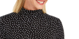 Charter Club Women's Polka Dot Long Sleeve Turtle Neck T-Shirt Top Black Size Large