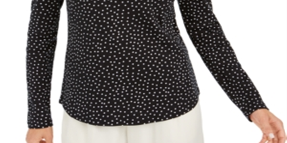 Charter Club Women's Polka Dot Long Sleeve Turtle Neck T-Shirt Top Black Size Large
