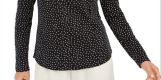 Charter Club Women's Polka Dot Long Sleeve Turtle Neck T-Shirt Top Black Size Large