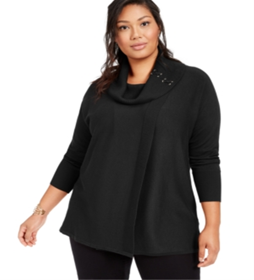 JM Collection Women's Plus Lace up Cowlneck Sweater Black Size 3X